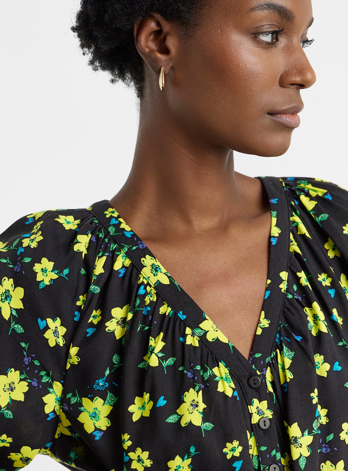 JD WILLIAMS Collarless Button Through Blouse Floral 14 - Image 4 thumbnail